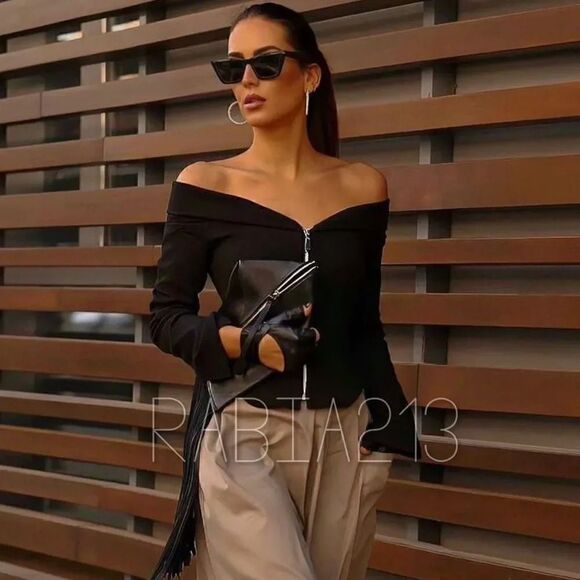 ZARA OFF-THE-SHOULDER ZIP TOP LIMITED EDITION - Picture 2 of 8